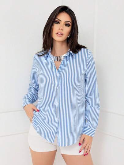 golden tulip Camisa Social Feminina Listrada Blusa Listras Tendência