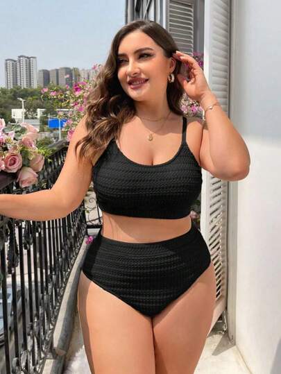SHEIN SHEIN Swim Basics Plus Sólido Cintura Alta Biquíni