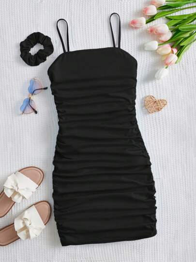 SHEIN Garotas Adolescentes Tubo Vestido Cami Com Faixa De Cabelo