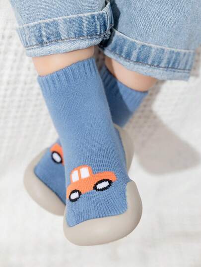 1 Par Bebê Meias De Chão Sapatos Com Suave Antiderrapante Único & Desenho de Cartoon , Anti Derrapante , Anti-Queda , Aprendizagem Para