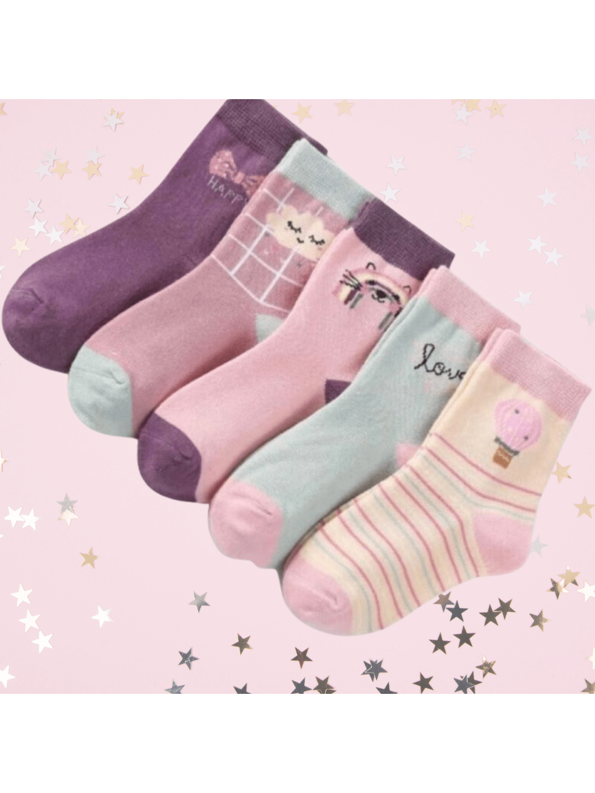 Kit 06 Pares de Meia Infantil Menina Confortável Estampas Femininas Sortidas com desenho