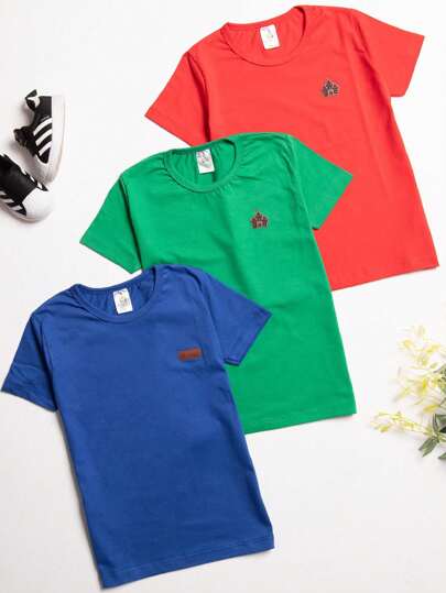Kit 3 Camiseta Infantil Menino Básica Lisa Tamanho 2 ao 12
