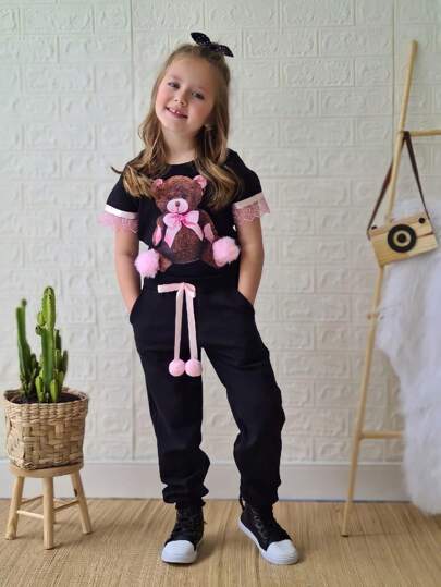Conjunto Feminino Infantil de Menina Calça Modinha Verão Conjunto de Menina