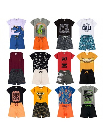 Kit 10 Peças de Roupas Infantil Menino – 5 Camisetas + 5 Bermudas