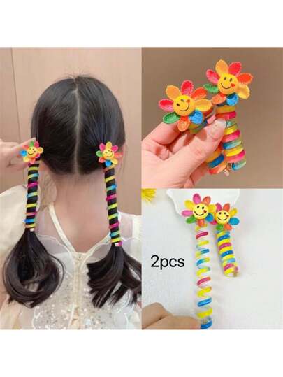 2 Peças De Laços De Cabelo Em Formato De Coração E Girassol