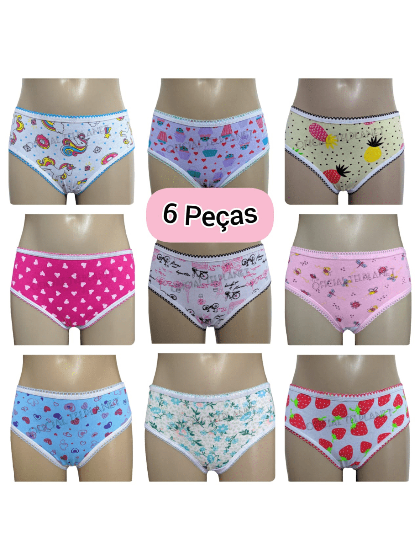 Kit 6 Calcinhas Infantil Menina Algodão