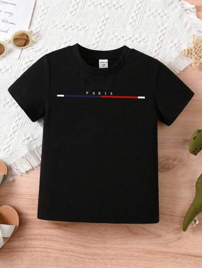 Camiseta Casual De Manga Curta E Fina Com Impressão De Letras Para Meninos No Verão