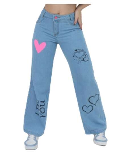 Calça wide leg jeans infantil feminina adolescente
