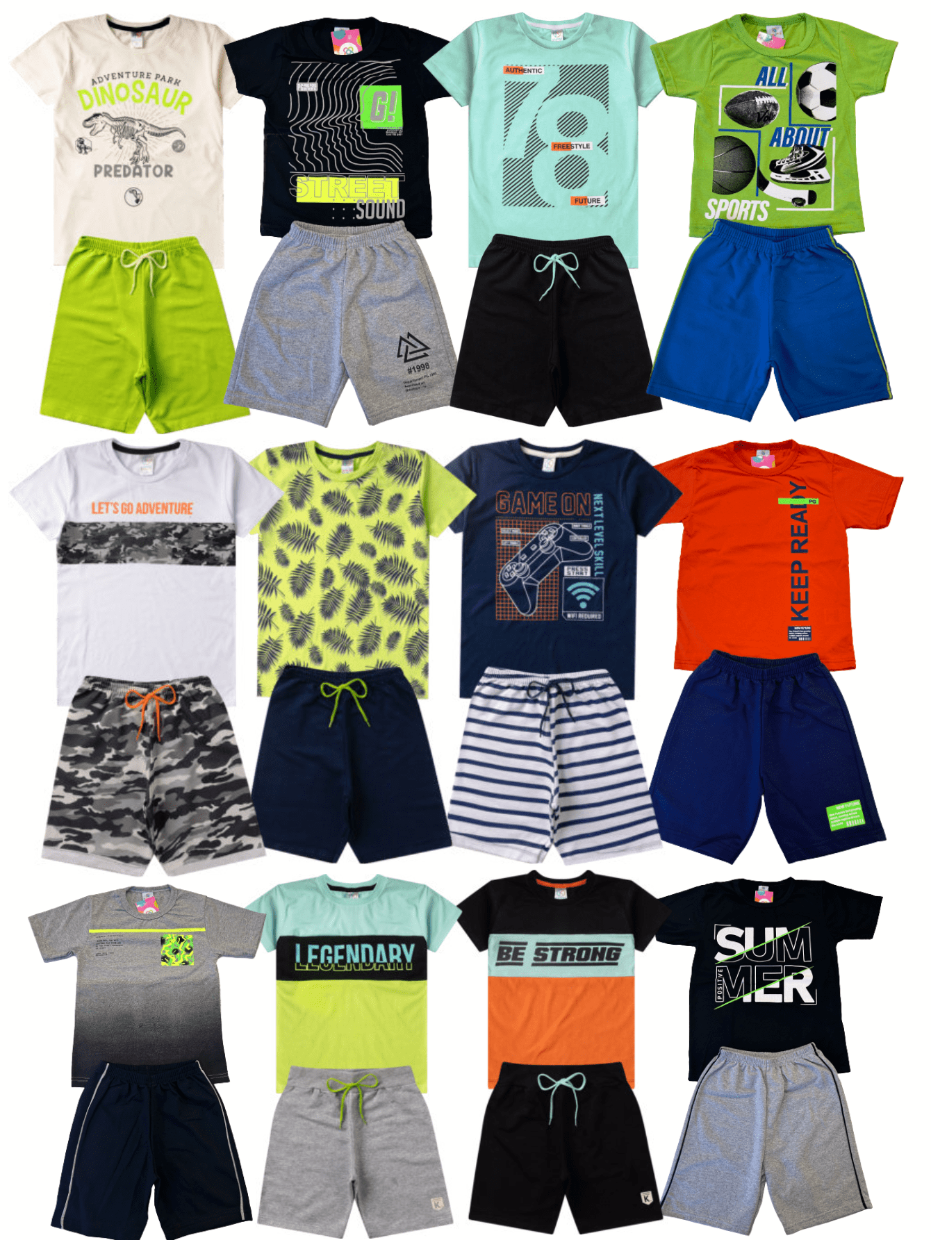 Kit 10 Peças Sortidas Conjunto Infantil Menino Juvenil – 5 Camisetas + 5 Bermudas