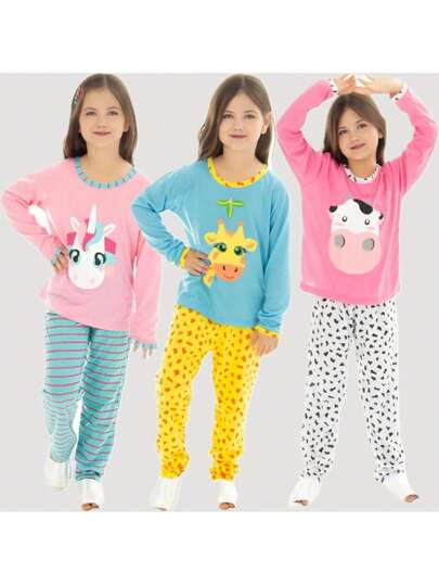Pijama Infantil Kids Menina Menino Criança Comprido Estampado Inverno Manga Longa Frio Roupa Dormir Longo Estampa Sortida