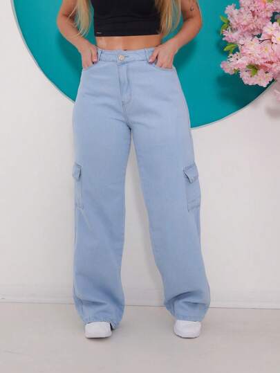 Anorakk Jeans Calça Wide Leg Juvenil Cargo