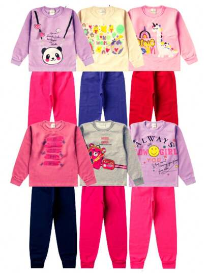 Kit 4 Peças Moletom Infantil Menina Inverno 2 Blusas + 2 Calças Conjunto Criança Feminino Pronta Entrega