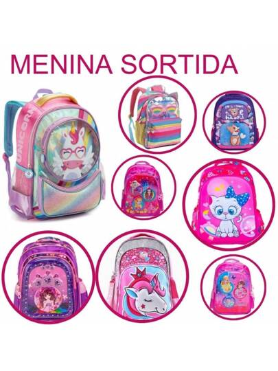Mochila de Rodinhas Infantil 3D Volta as Aulas Impermeável Criança Menina Lindas