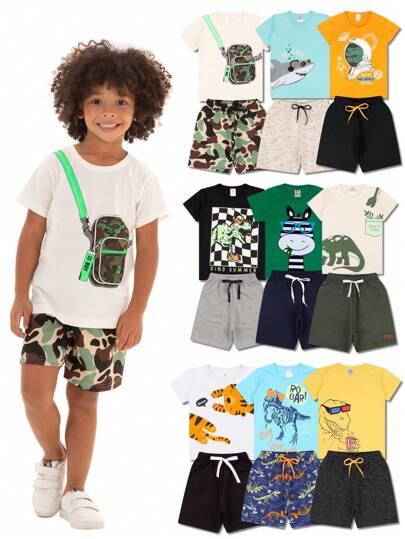 Kit 10 Peças Conjunto Infantil Menino – 5 Camisetas + 5 Bermudas