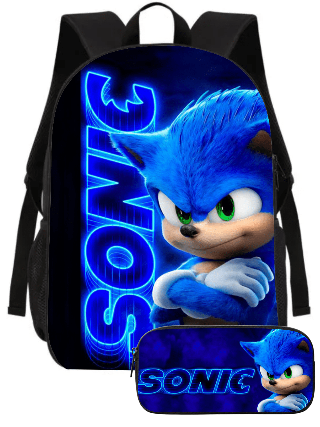 Kit Mochila Escolar e Estojo Infantil Vídeo Game Filme Desenho Sonic Volta as Aulas