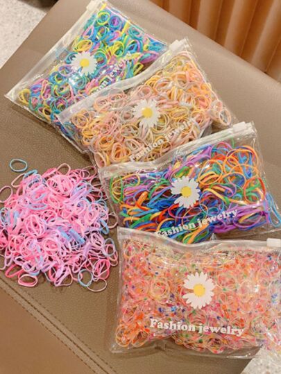Monica Acessorios Kit 500 Elásticos De Cabelo Com Bolsa de Silicone xuxinha de cabelo