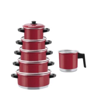 Jogo de Panelas Vermelho 5 Peças Caçarola + Fervedor de Água N12