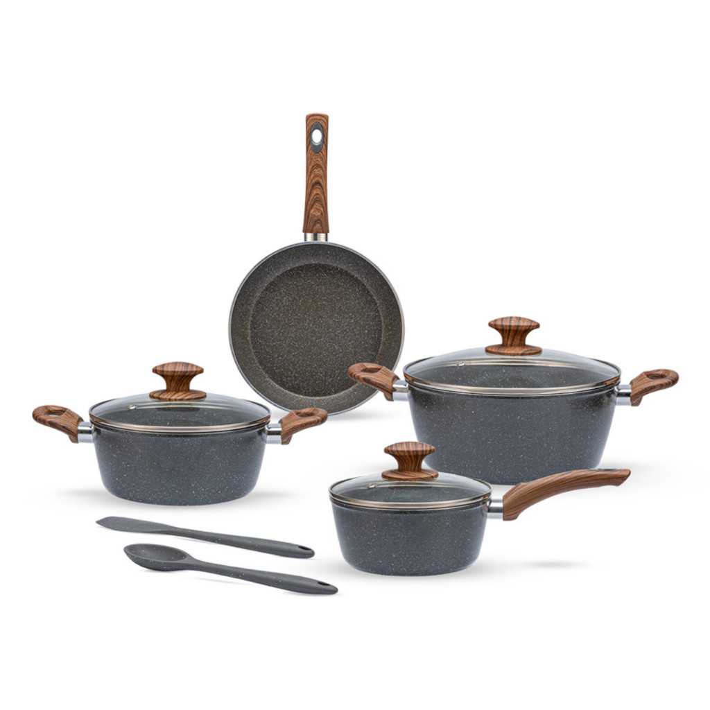 Jogo de Panelas Antiaderentes Ceramic Life com Indução – 6 Pçs – Marble Wood Brinox