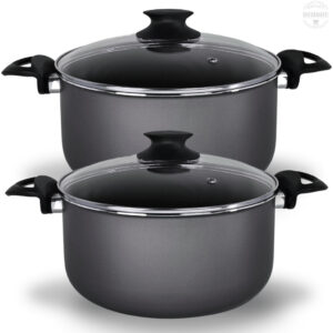 Kit Panelas Caçarolas 02 Peças TAMANHO GRANDE 22 e 24 cm Antiaderente 5 Camadas De Teflon Cor Preto Grafite