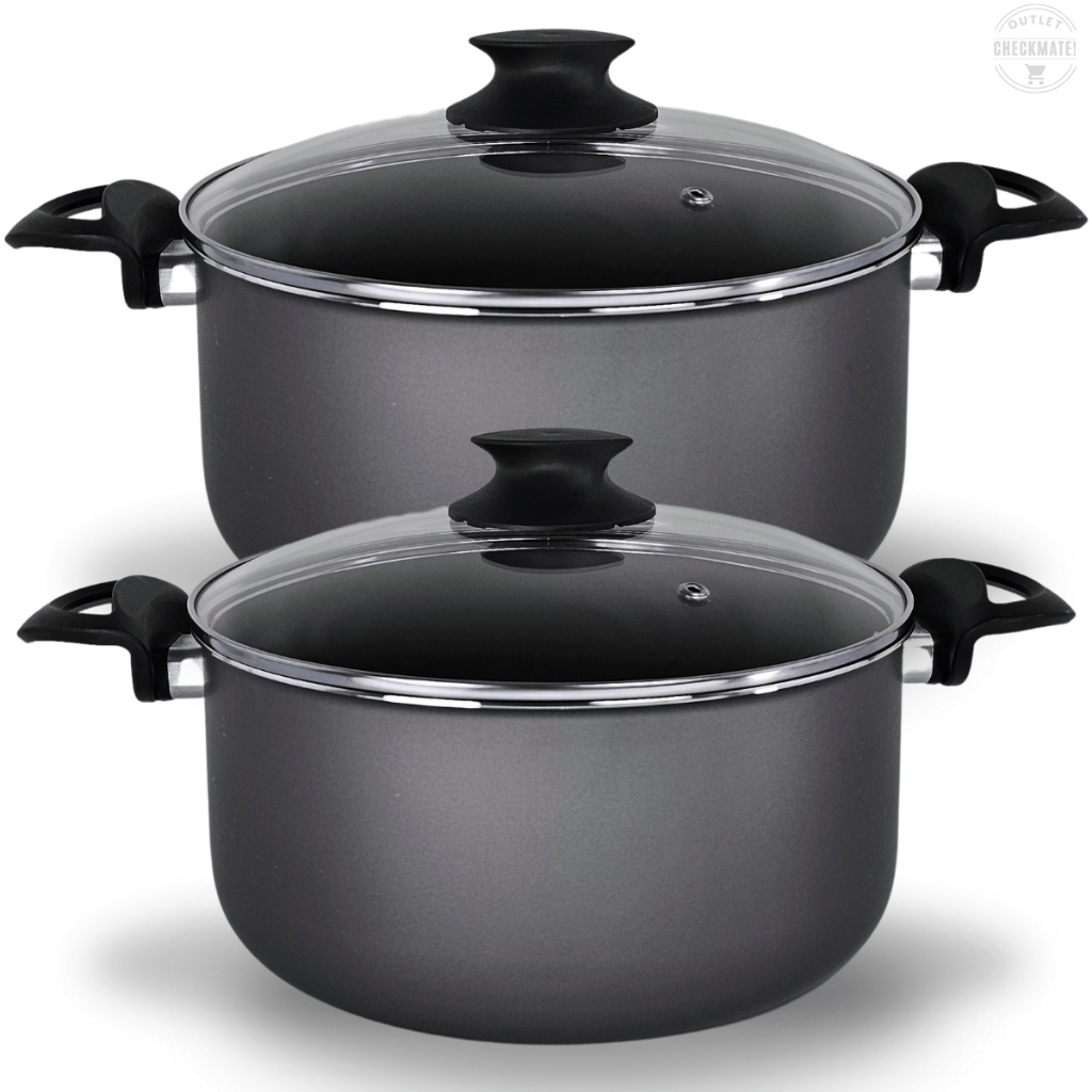 Kit Panelas Caçarolas 02 Peças TAMANHO GRANDE 22 e 24 cm Antiaderente 5 Camadas De Teflon Cor Preto Grafite