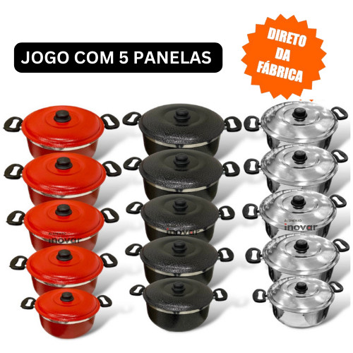 Jogo de Panela conjunto de Caçarola Kit em Aluminio Resistente, Qualidade total