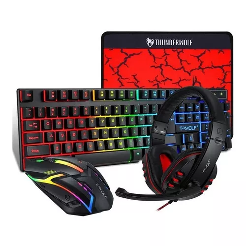 Kit de teclado e mouse Gamer Twolf Tf800 4 em 1 cor de mouse preto cor do teclado preto