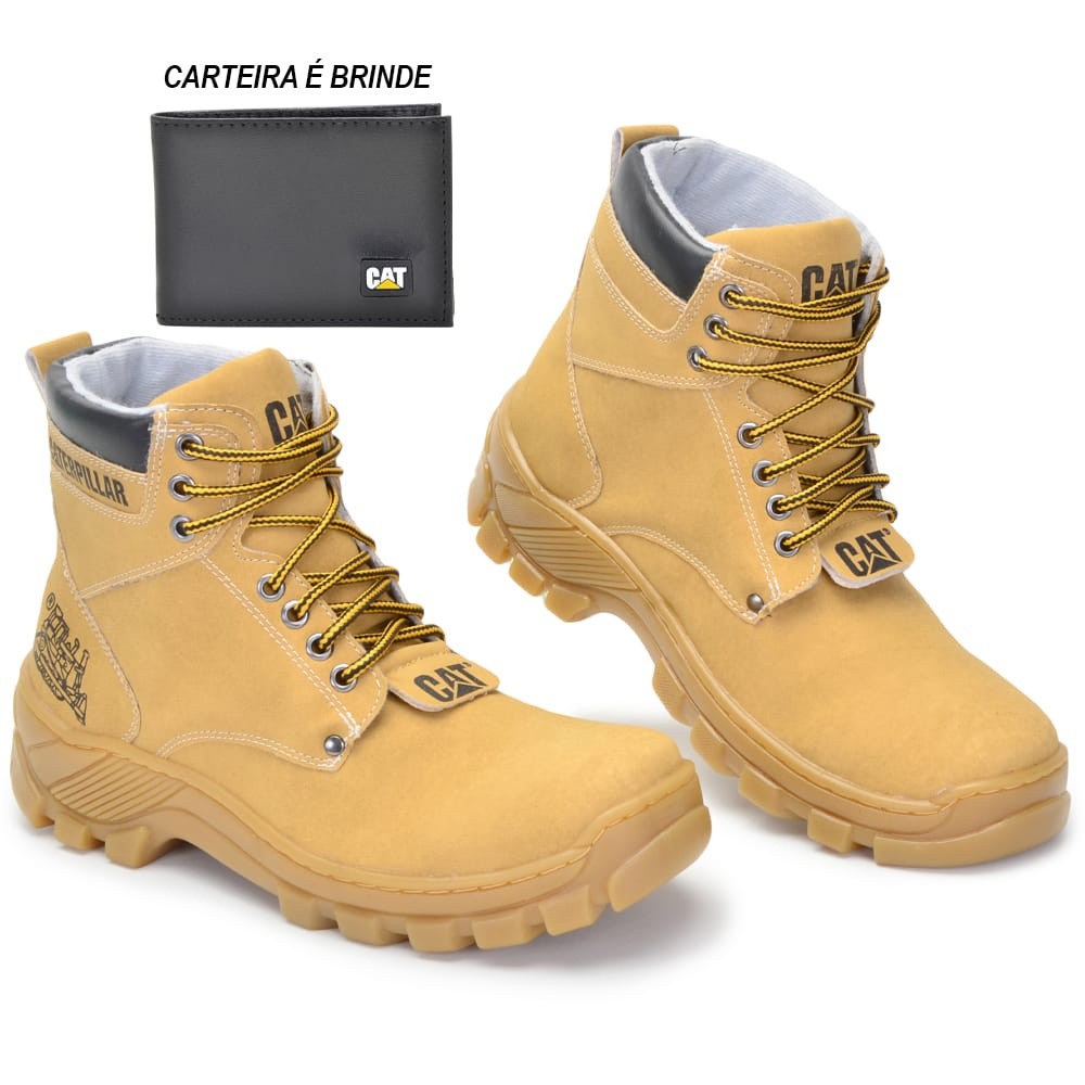 Bota Coturno Caterpillar Casual Bege Couro Ecológico+ Carteira
