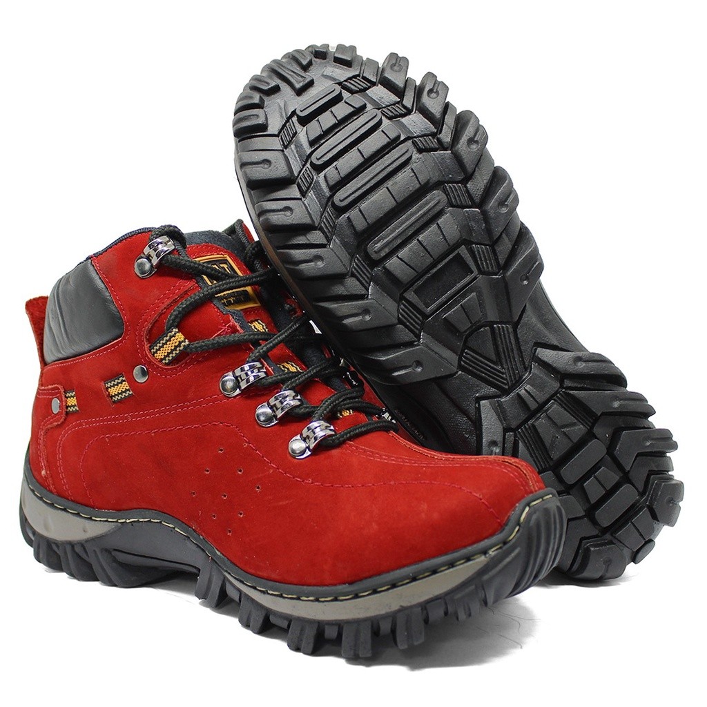 Bota Coturno Caterpilla Advéntro Cano Baixo Vermelho Couro Legítimo