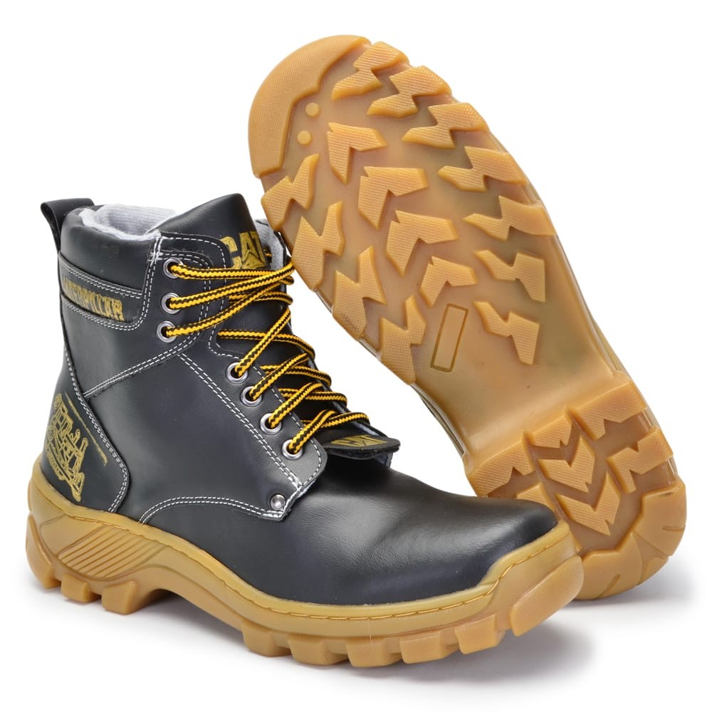bota coturno CAT casual preta couro ecológico