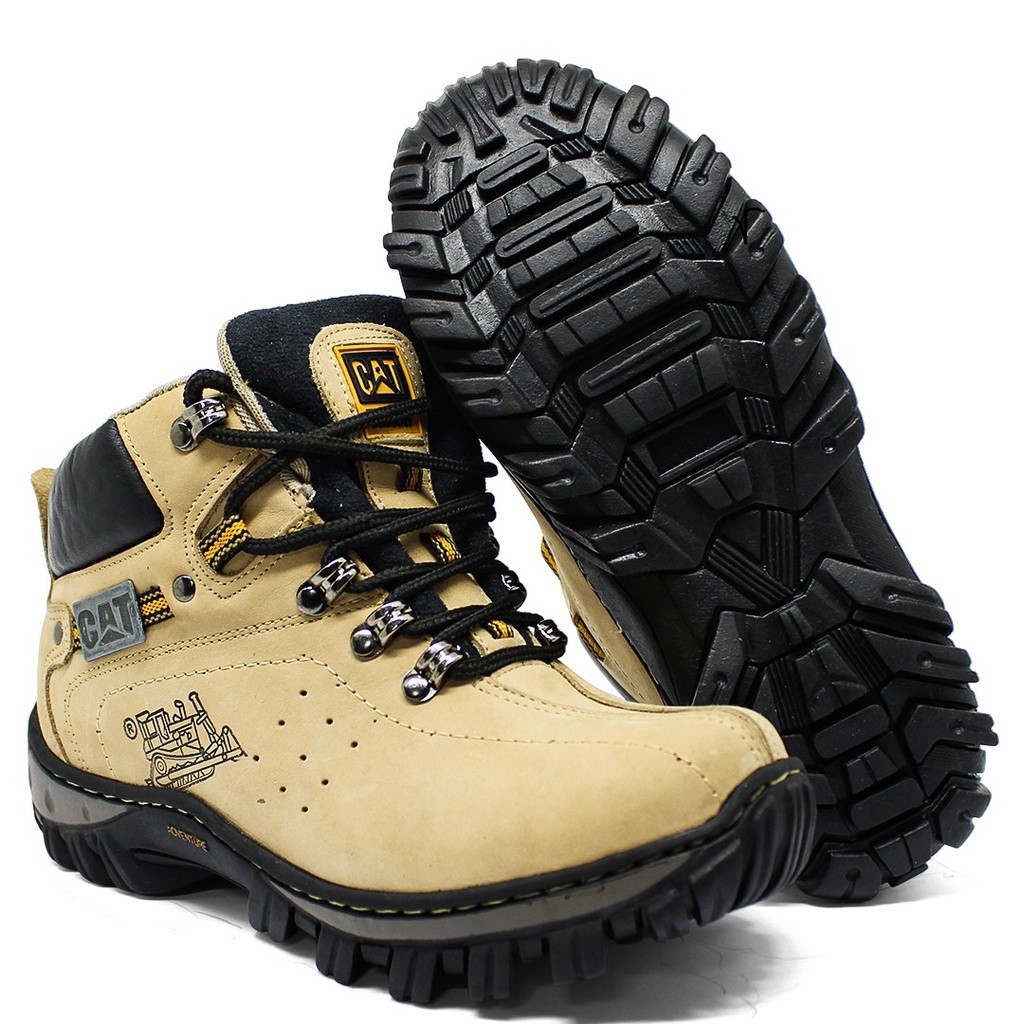 Bota Coturno Caterpilla Adventro Beje Cano Alto Couro Legítimo