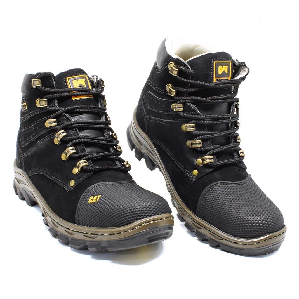 Bota Coturno Caterpilla Preto Com BIQUEIRA cano alto Couro Legítimo