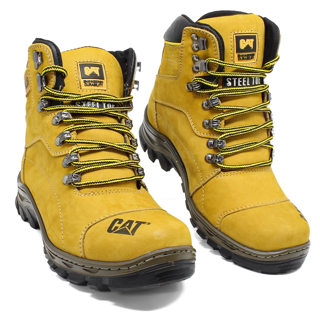 Bota Coturno Caterpilla Amarelo Cano Alto Couro Legítimo