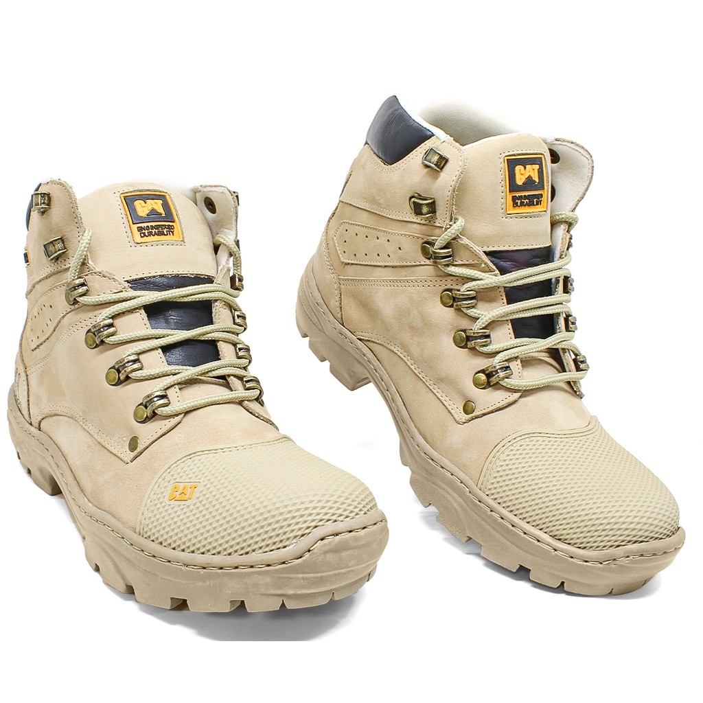Bota Coturno CAT Beje Pico de Borracha Couro Legítimo