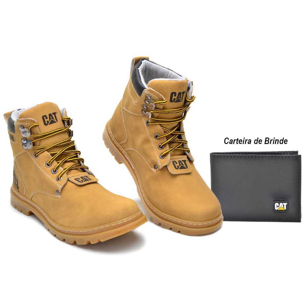 Bota Coturno CAT Casual Bege Couro Ecológico 10 + Carteira