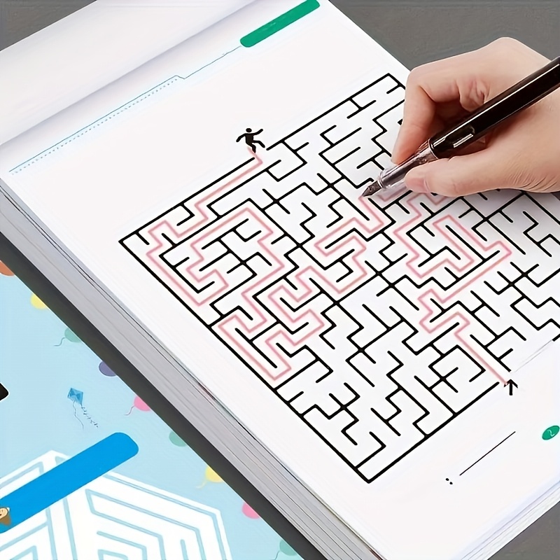 Livro de treinamento de labirinto para melhorar a concentração, um jogo de quebra-cabeça projetado para melhorar o pensamento e a atenção dos estudantes, um brinquedo de desenvolvimento intelectual, um presente divertido para as férias, um livro de jogo de labirinto – Adequado para todas as estações